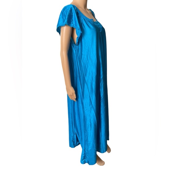 Colesce Collection Vintage 80s Blue Silky Floral Lace Maxi Evening Sleep Dress - Picture 2 of 6